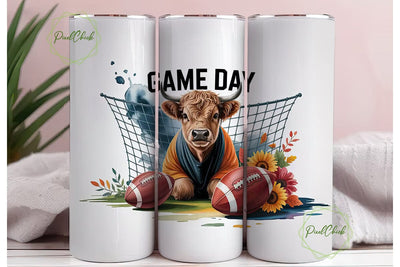 Highland Cow Game Day 20oz Tumbler Wrap Sublimation PixelChick 