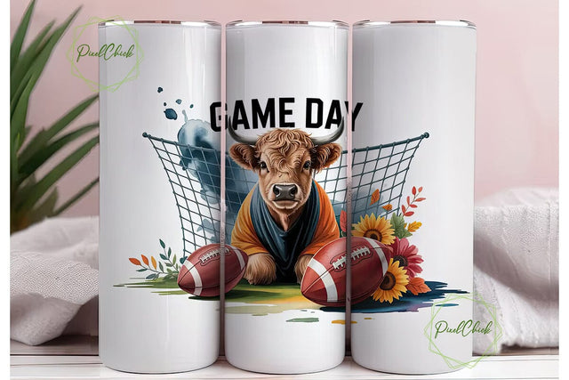 Highland Cow Game Day 20oz Tumbler Wrap Sublimation PixelChick 