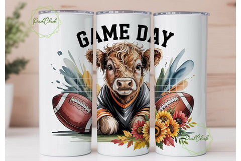 Highland Cow Game Day 20oz Tumbler Wrap Sublimation PixelChick 