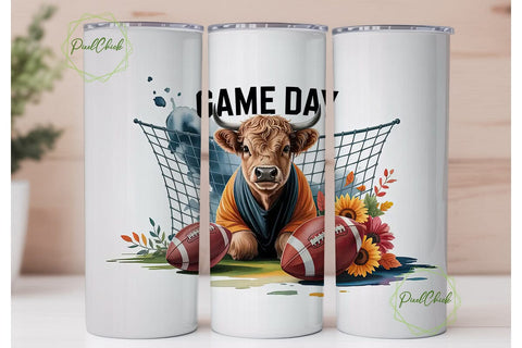 Highland Cow Game Day 20oz Tumbler Wrap Sublimation PixelChick 