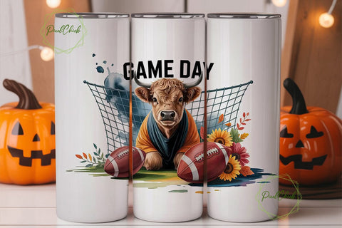 Highland Cow Game Day 20oz Tumbler Wrap Sublimation PixelChick 