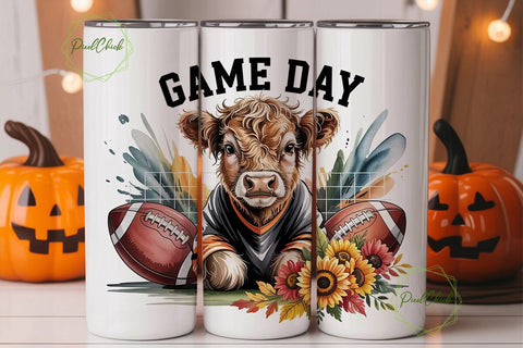 Highland Cow Game Day 20oz Tumbler Wrap Sublimation PixelChick 