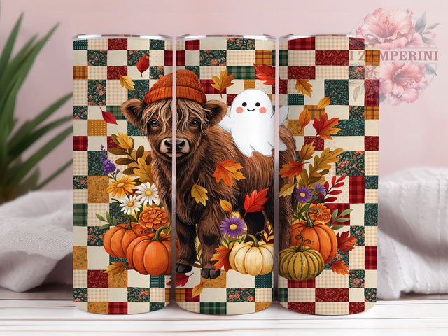 Highland Cow Ghost 20oz Tumbler, Highland Cow, Ghost Theme, Halloween Design, Rustic Charm, Whimsical Spooky, Skinny Tumbler, Sublimation PNG Sublimation Li Zamperini 
