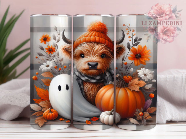 Highland Cow Ghost Fall Halloween Tumbler, Fall Halloween Cup Wrap, 20Oz Sublimation Design, Autumn Farm Animal Drinkware, Spooky Cow Coffee Cup, Highland Calf Halloween Tumbler, Rustic Ghost Mug Sublimation Li Zamperini 