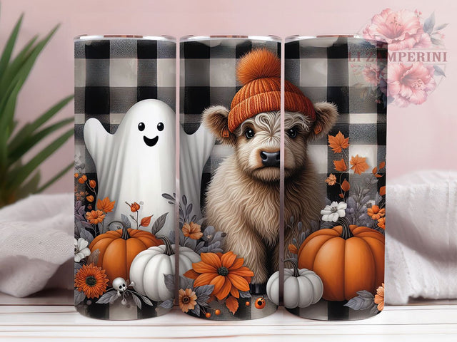 Highland Cow Ghost Fall Halloween Tumbler, Fall Halloween Cup Wrap, 20Oz Sublimation Design, Autumn Farm Animal Drinkware, Spooky Cow Coffee Cup, Highland Calf Halloween Tumbler, Rustic Ghost Mug Sublimation Li Zamperini 