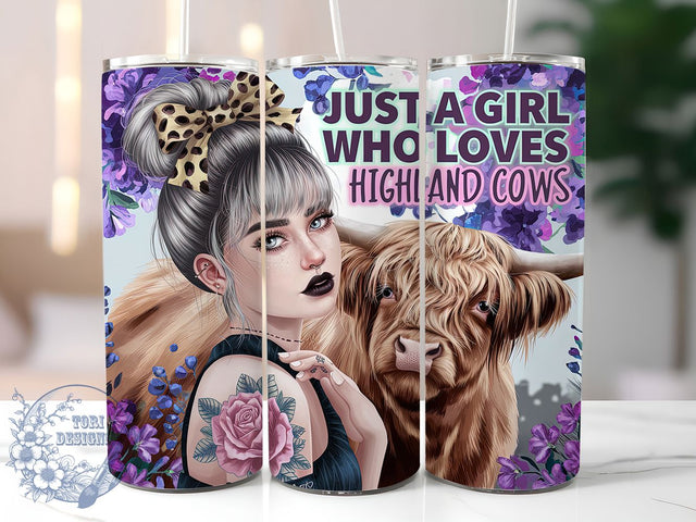 Highland Cow Girl Lover Tumbler, Girl Who Loves Cows Tumbler, 20oz Sublimation Tumbler, Farm Animal Tumbler, Cow Lover Tumbler, Rustic Highland Cow Tumbler, Cute Cow Tumbler Design Sublimation ToriDesigns 