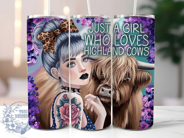 Highland Cow Girl Lover Tumbler, Girl Who Loves Cows Tumbler, 20oz Sublimation Tumbler, Farm Animal Tumbler, Cow Lover Tumbler, Rustic Highland Cow Tumbler, Cute Cow Tumbler Design Sublimation ToriDesigns 