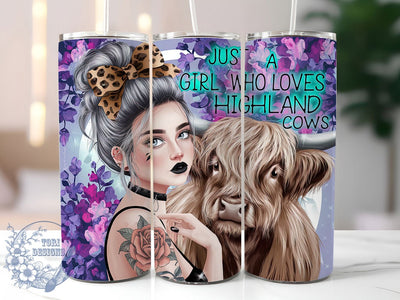 Highland Cow Girl Lover Tumbler, Girl Who Loves Cows Tumbler, 20oz Sublimation Tumbler, Farm Animal Tumbler, Cow Lover Tumbler, Rustic Highland Cow Tumbler, Cute Cow Tumbler Design Sublimation ToriDesigns 