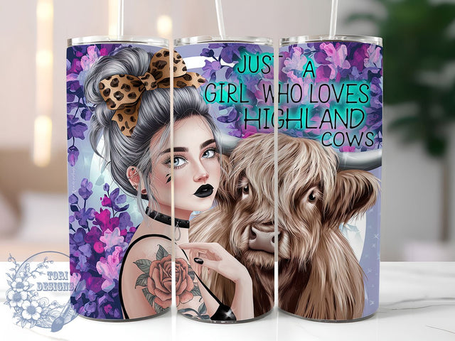 Highland Cow Girl Lover Tumbler, Girl Who Loves Cows Tumbler, 20oz Sublimation Tumbler, Farm Animal Tumbler, Cow Lover Tumbler, Rustic Highland Cow Tumbler, Cute Cow Tumbler Design Sublimation ToriDesigns 