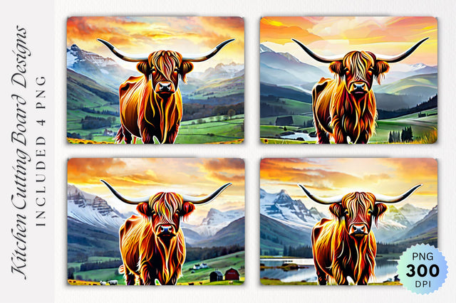 Highland Cow Glass Cutting Board PNG Design Sublimation Regulrcrative 