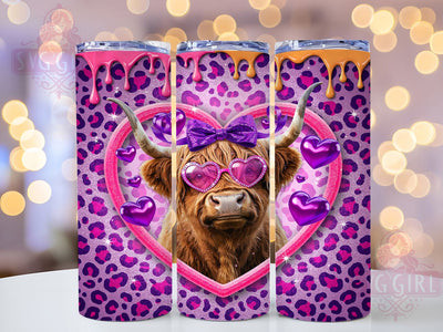 Highland Cow Glitter Hearts 20oz Tumbler, Leopard Hearts, 3D Glitter, Heart Sunglasses, Rustic Farmhouse, Skinny Tumbler, Sublimation PNG Sublimation SvggirlplusArt 