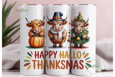 Highland Cow Hallo Christmas Tumbler Sublimation PixelChick 