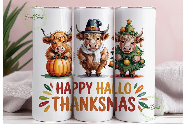 Highland Cow Hallo Christmas Tumbler Sublimation PixelChick 