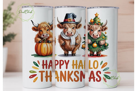 Highland Cow Hallo Christmas Tumbler Sublimation PixelChick 