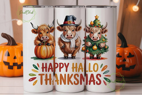 Highland Cow Hallo Christmas Tumbler Sublimation PixelChick 