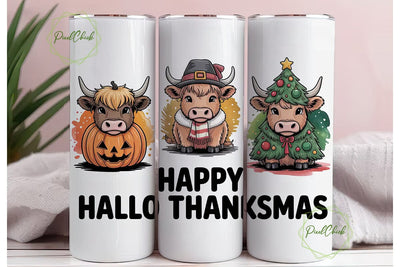 Highland Cow Hallo Christmas Tumbler Sublimation PixelChick 