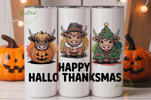 Highland Cow Hallo Christmas Tumbler Sublimation PixelChick 