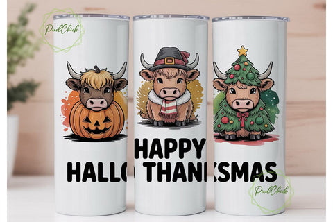 Highland Cow Hallo Christmas Tumbler Sublimation PixelChick 