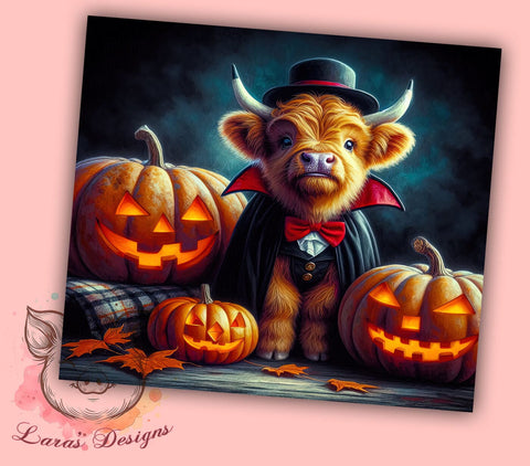 Highland Cow Halloween 20 oz Skinny Tumbler Sublimation Design, Straight & Tapered Tumbler Png, Halloween Pumpkin Tumbler Png, Digital Download PNG Sublimation Lara' s Designs 