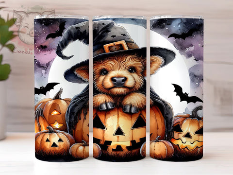 Highland Cow Halloween 20 oz Skinny Tumbler Sublimation Design, Straight & Tapered Tumbler Png, Highland Cow Tumbler Png, Digital Download PNG Sublimation Lara' s Designs 
