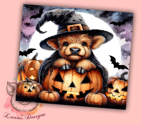 Highland Cow Halloween 20 oz Skinny Tumbler Sublimation Design, Straight & Tapered Tumbler Png, Highland Cow Tumbler Png, Digital Download PNG Sublimation Lara' s Designs 