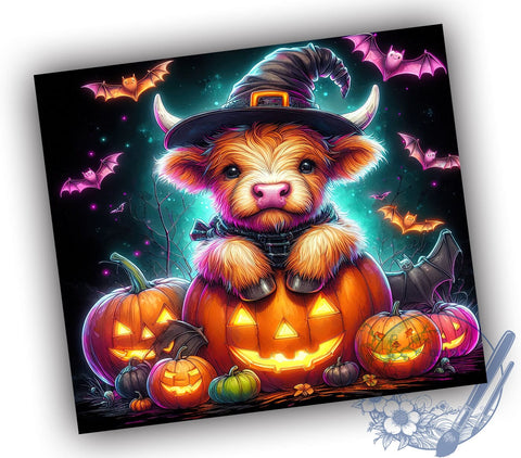 Highland Cow Halloween 20oz Skinny Tumbler PNG, Highland Cow Tumbler Sublimation Wrap, Straight & Tapered Tumbler Wrap, Instant Digital Download Sublimation ToriDesigns 