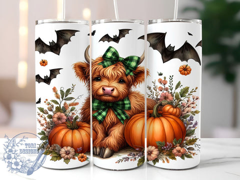 Highland Cow Halloween 20oz Skinny Tumbler, Western Cow Tumbler Png, Straight & Tapered Tumbler Wrap, Instant Digital Download Sublimation ToriDesigns 