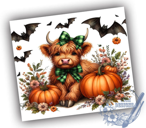 Highland Cow Halloween 20oz Skinny Tumbler, Western Cow Tumbler Png, Straight & Tapered Tumbler Wrap, Instant Digital Download Sublimation ToriDesigns 