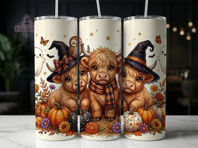 Highland Cow Halloween 20oz Tumbler, Highland Cow Halloween, 20oz Tumbler Wrap, Sublimation Design, Cute Spooky Animal Art, Digital Download, Tumbler PNG, Halloween Highland Cow Wrap Sublimation SvggirlplusArt 
