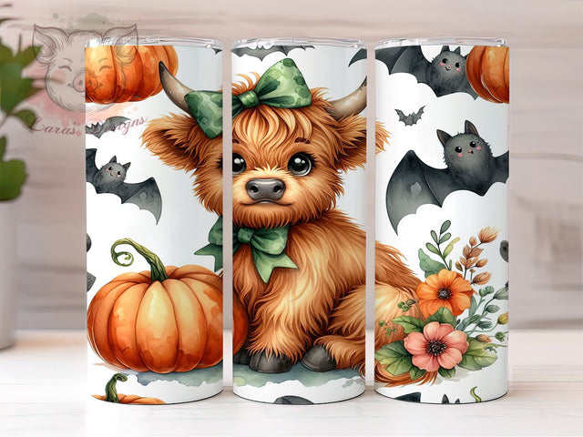 Highland Cow Halloween 20oz Tumbler Png, Straight & Tapered Tumbler Png, Western Cow Tumbler Png, Digital Download PNG Sublimation Lara' s Designs 