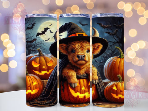 Highland Cow Halloween 20oz Tumbler Wrap Sublimation Design, Straight Tapered Tumbler Wrap, Highland Cow Tumbler Png, Instant Digital Download Sublimation SvggirlplusArt 