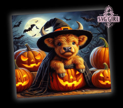 Highland Cow Halloween 20oz Tumbler Wrap Sublimation Design, Straight Tapered Tumbler Wrap, Highland Cow Tumbler Png, Instant Digital Download Sublimation SvggirlplusArt 