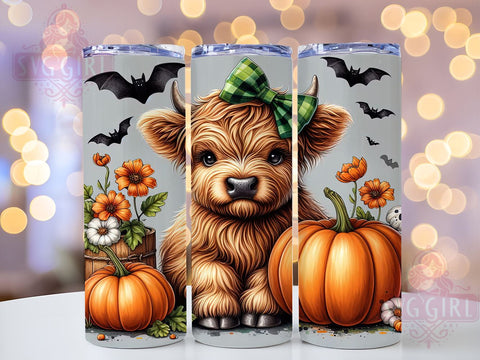 Highland Cow Halloween 20oz Tumbler Wrap Sublimation Design, Straight Tapered Tumbler Wrap, Western Cow Tumbler Png, Instant Digital Download Sublimation SvggirlplusArt 