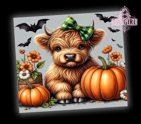 Highland Cow Halloween 20oz Tumbler Wrap Sublimation Design, Straight Tapered Tumbler Wrap, Western Cow Tumbler Png, Instant Digital Download Sublimation SvggirlplusArt 
