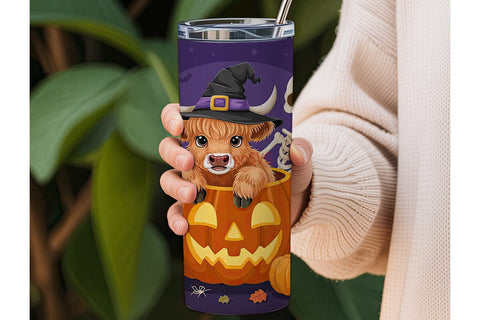 Highland Cow Halloween 20oz Tumbler Wrap Sublimation DesignSVG 