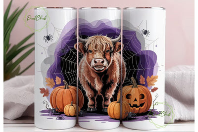 Highland Cow Halloween 20oz Tumbler Wrap Sublimation PixelChick 