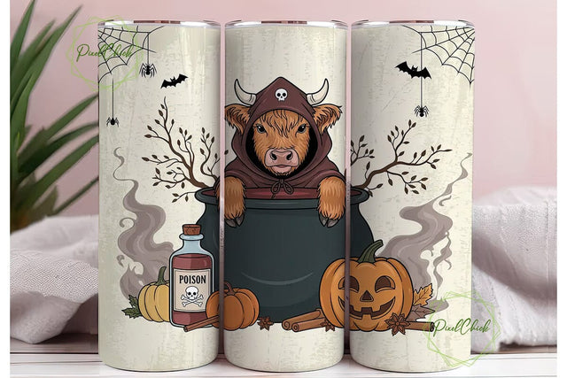 Highland Cow Halloween 20oz Tumbler Wrap Sublimation PixelChick 