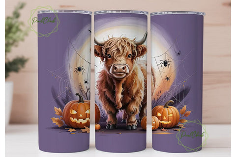 Highland Cow Halloween 20oz Tumbler Wrap Sublimation PixelChick 