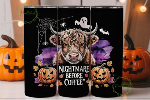 Highland Cow Halloween 20oz Tumbler Wrap Sublimation PixelChick 