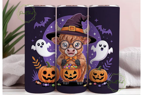 Highland Cow Halloween 20oz Tumbler Wrap Sublimation PixelChick 