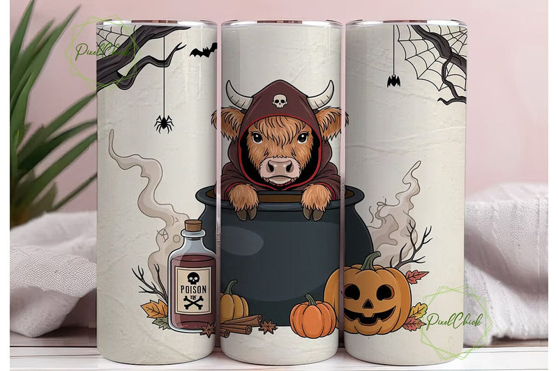 Highland Cow Halloween 20oz Tumbler Wrap Sublimation PixelChick 