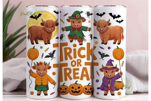 Highland Cow Halloween 20oz Tumbler Wrap Sublimation PixelChick 