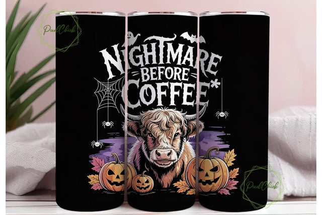 Highland Cow Halloween 20oz Tumbler Wrap Sublimation PixelChick 
