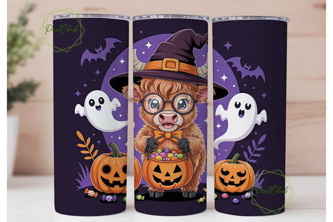 Highland Cow Halloween 20oz Tumbler Wrap Sublimation PixelChick 