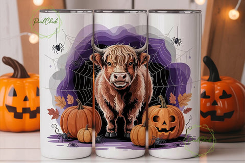 Highland Cow Halloween 20oz Tumbler Wrap Sublimation PixelChick 