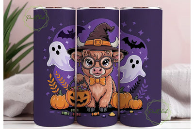 Highland Cow Halloween 20oz Tumbler Wrap Sublimation PixelChick 
