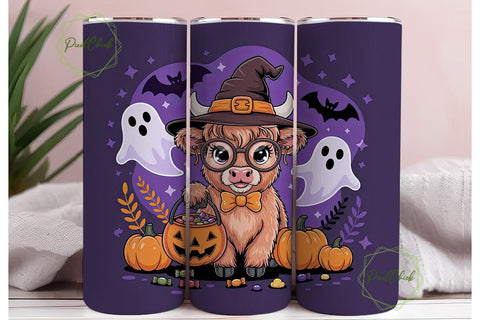 Highland Cow Halloween 20oz Tumbler Wrap Sublimation PixelChick 