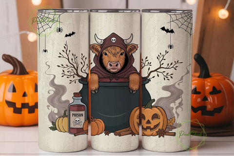 Highland Cow Halloween 20oz Tumbler Wrap Sublimation PixelChick 