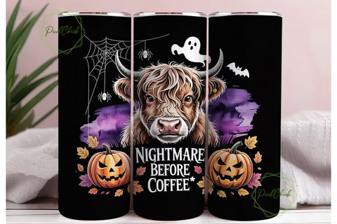 Highland Cow Halloween 20oz Tumbler Wrap Sublimation PixelChick 