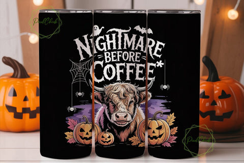 Highland Cow Halloween 20oz Tumbler Wrap Sublimation PixelChick 